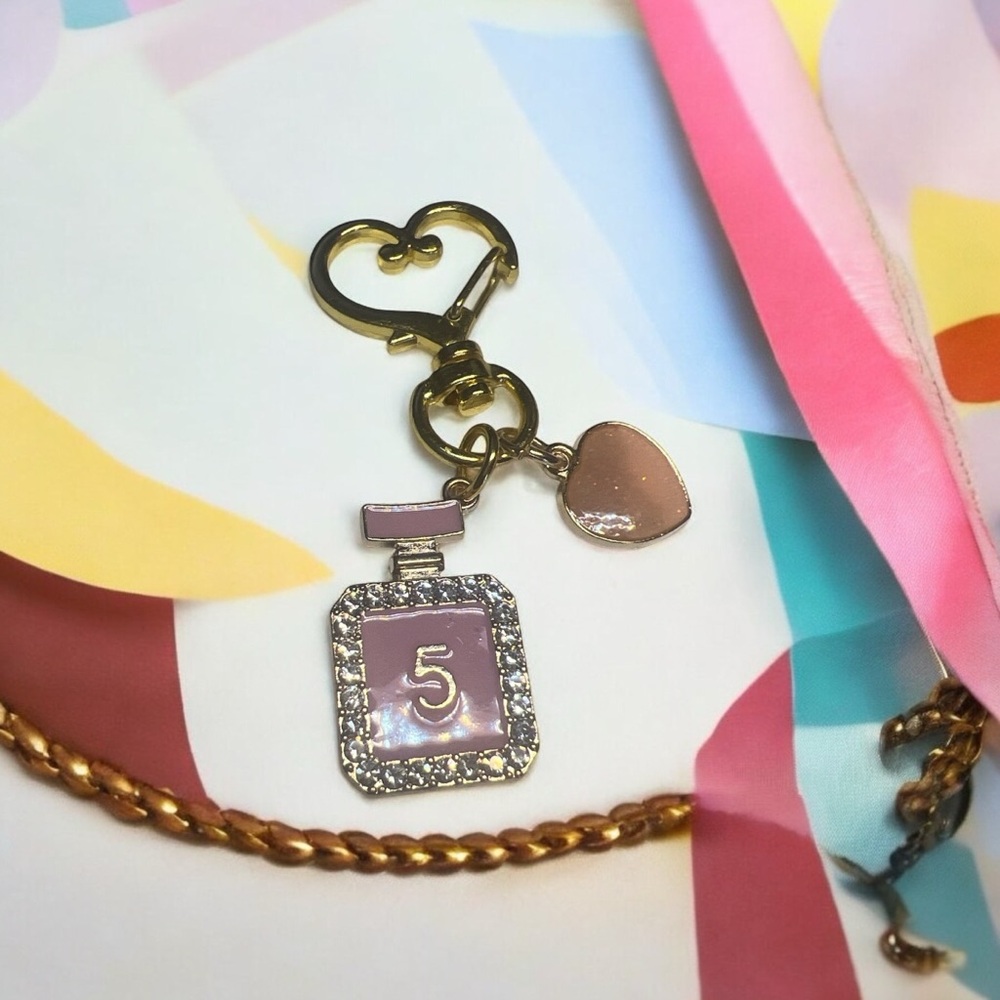 Gold and Pink Perfume Bottle Keychain Bag charm